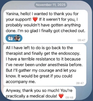 Client message: thank you for your support, you're practically a medical doula