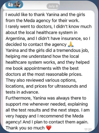 Client message: I recommend the Meda agency and plan to contact them again